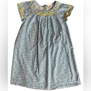 MINI BODEN: Blue/White Floral Dress with Embroidered Neck/Sleeves, Size 7-8Y